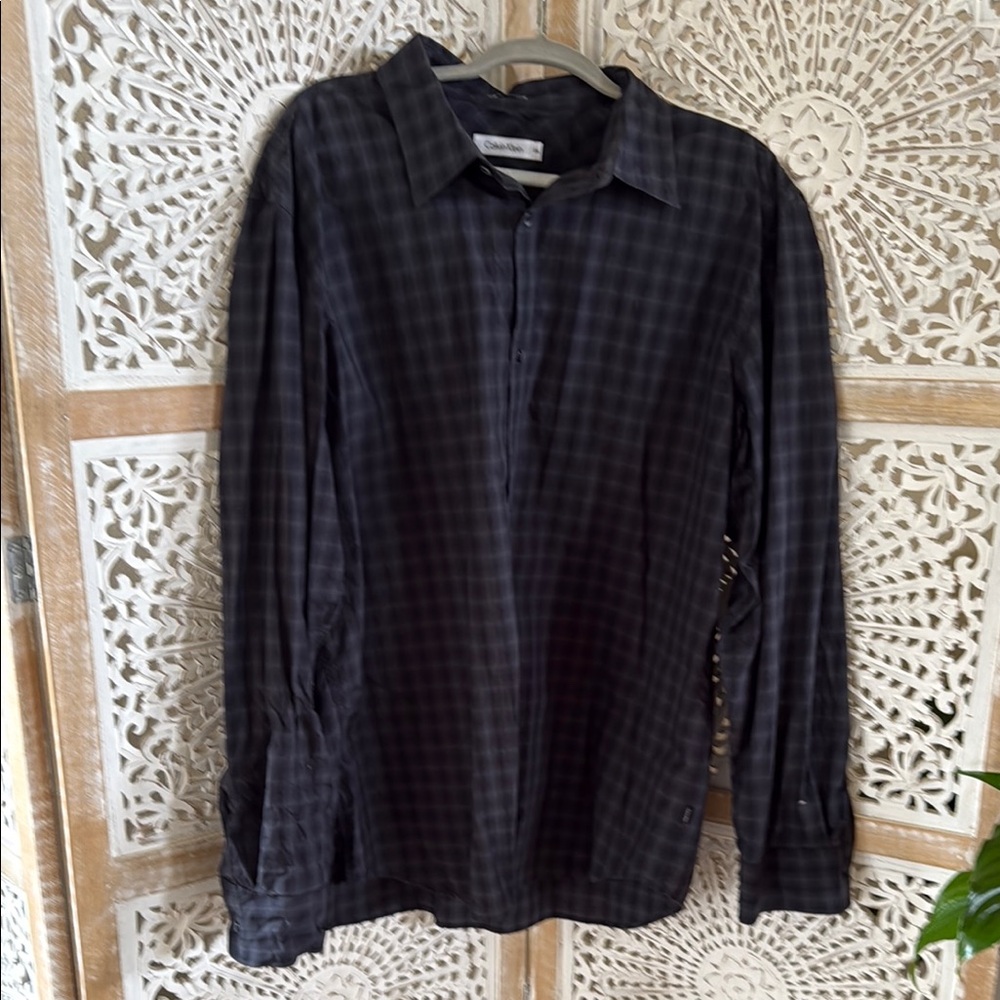 Calvin Klein Men's Navy Checkered Shirt